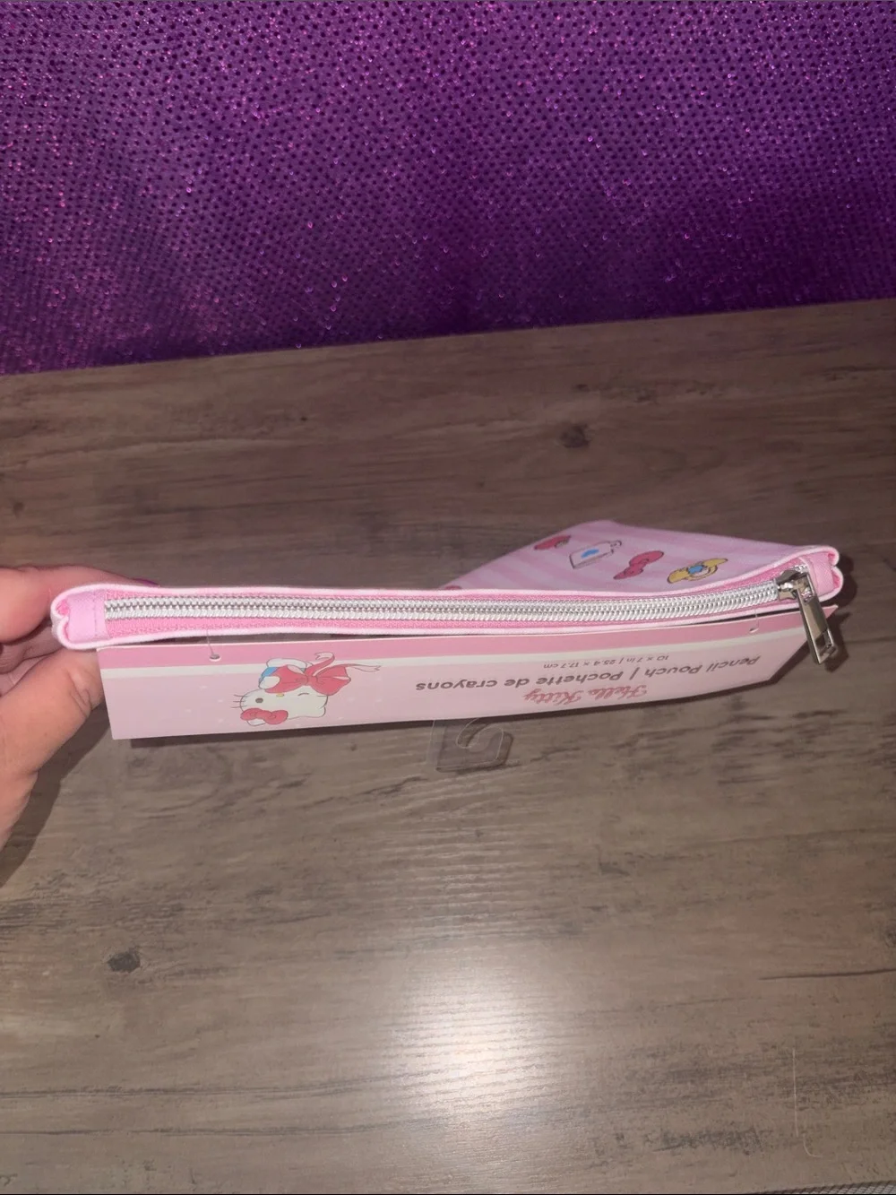 🆕💜NWT Hello Kitty Sanrio Pink Striped Pencil Case Zip Pouch